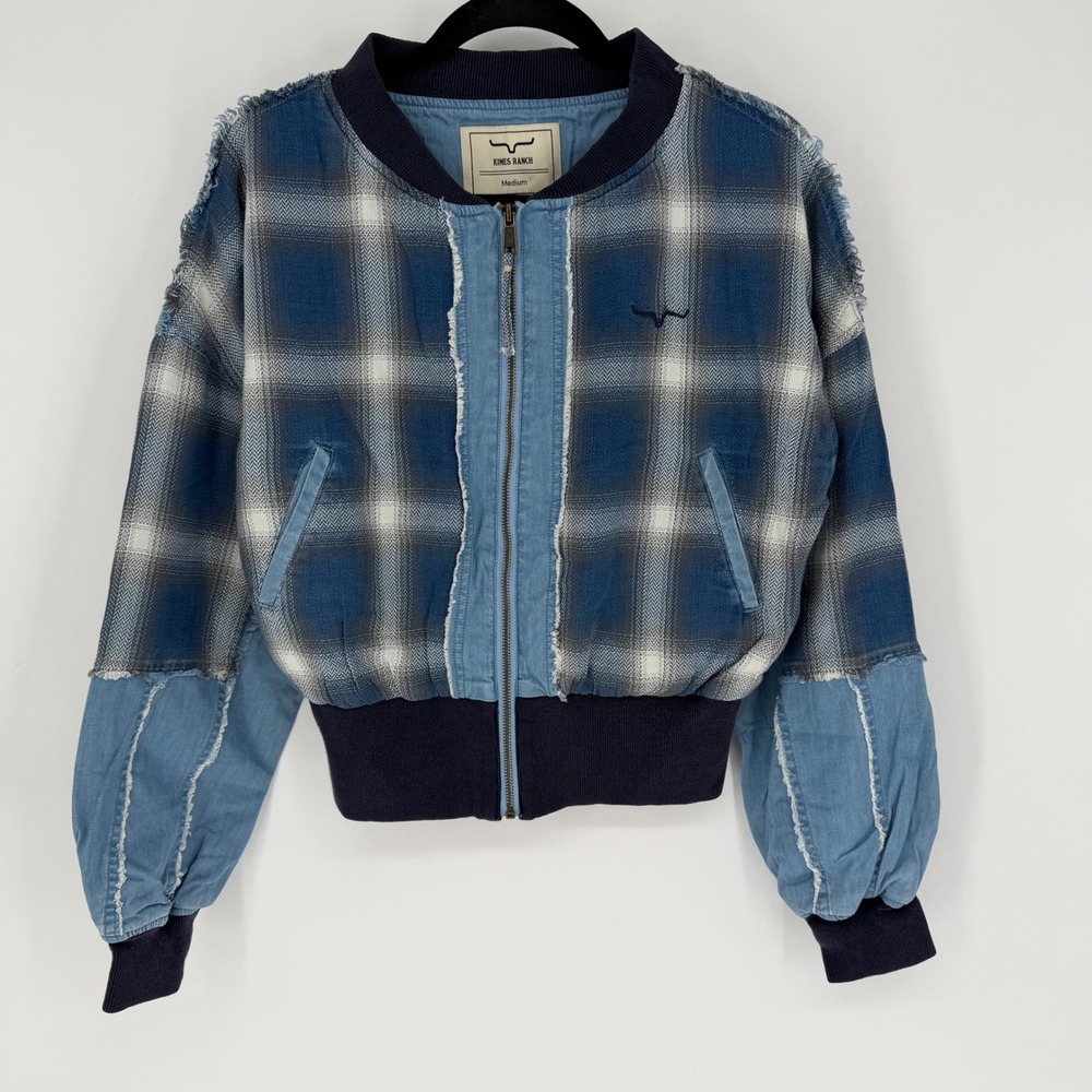 KIMES RANCH BELINDA BOMBER JACKET BLUE PLAID PATCHWORK CHAMBRAY MEDIUM CABINCORE